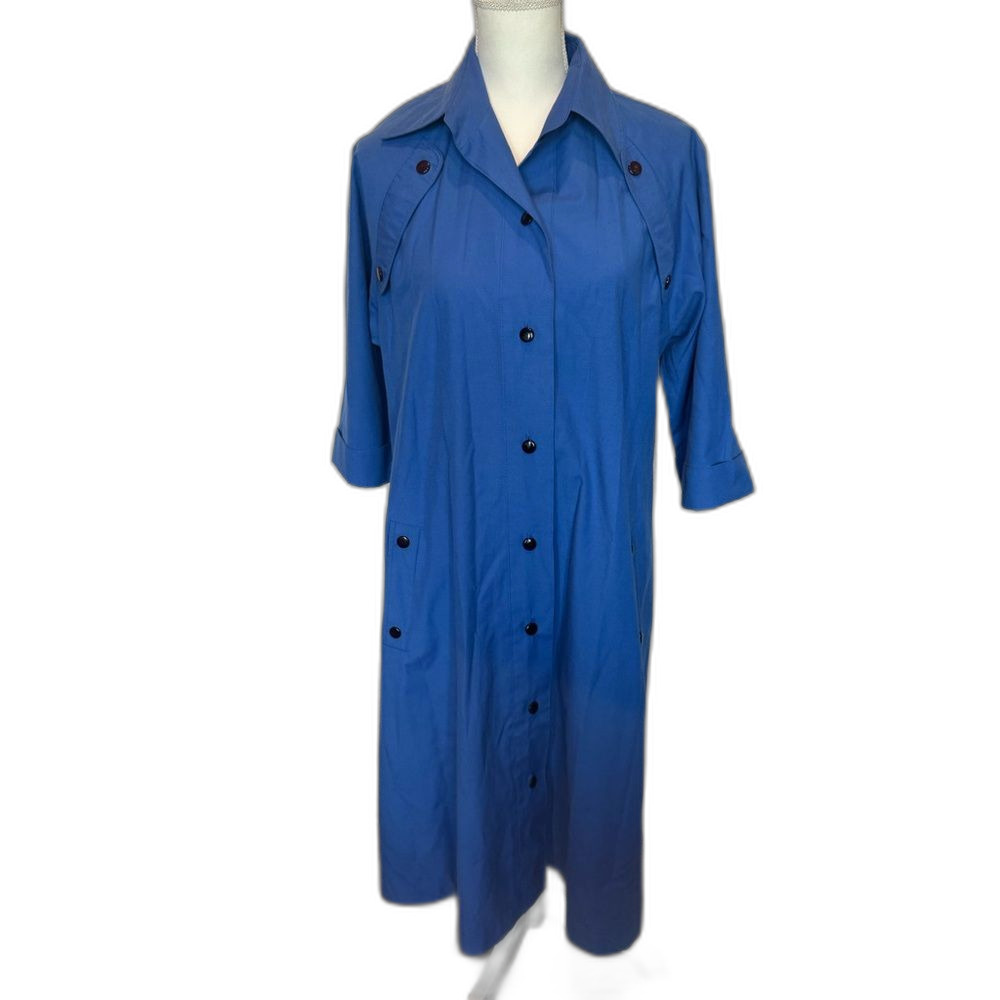 Vintage Shirt Coat Dress Button Front Blue Size 12 Prop Made in USA